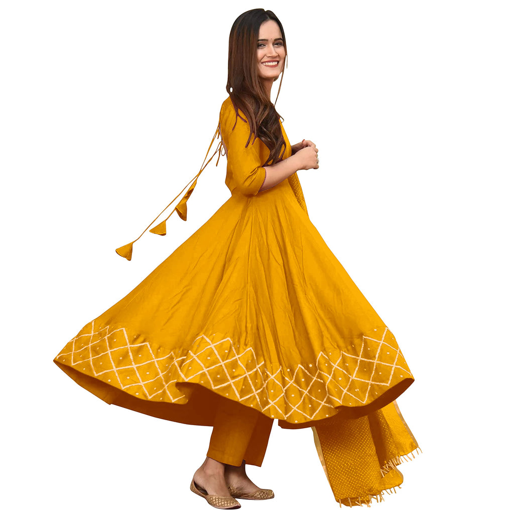 Gosriki Womens Kurta With Gold Printed Dupatta