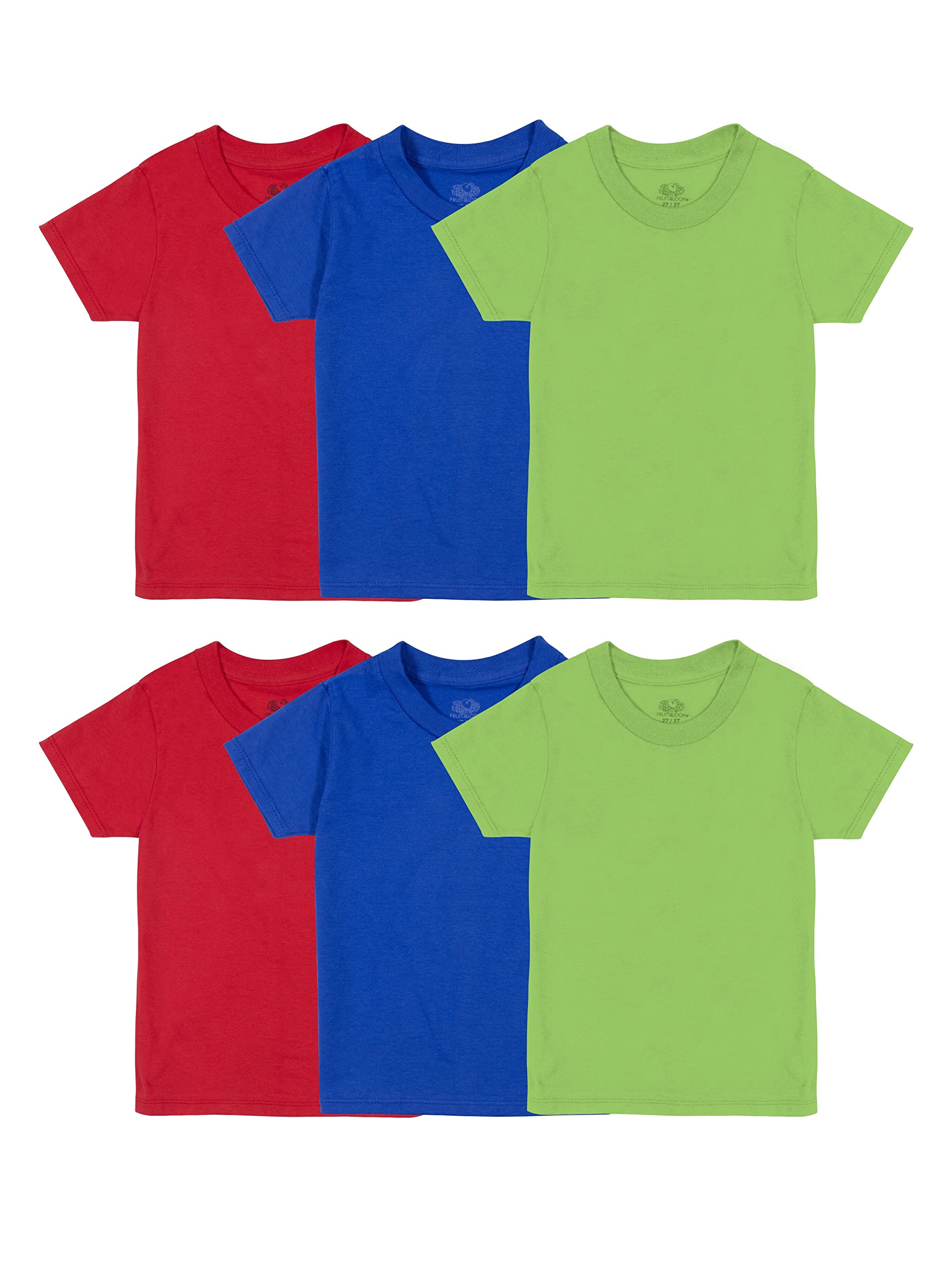 Fruit Of The Loom Boys Eversoft Cotton Undershirts, & Tank Tops, T Shirt - Toddler - 6 Pack - Blue/Green/Red, 4-5T US