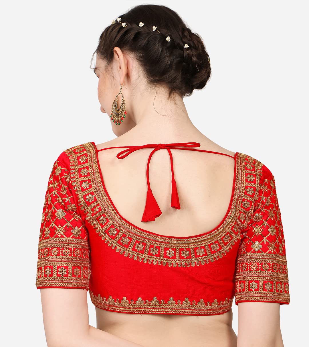 Pujia Mills WomenS Silk Embroidery Sequin Stone Work Readymade Saree Blouse
