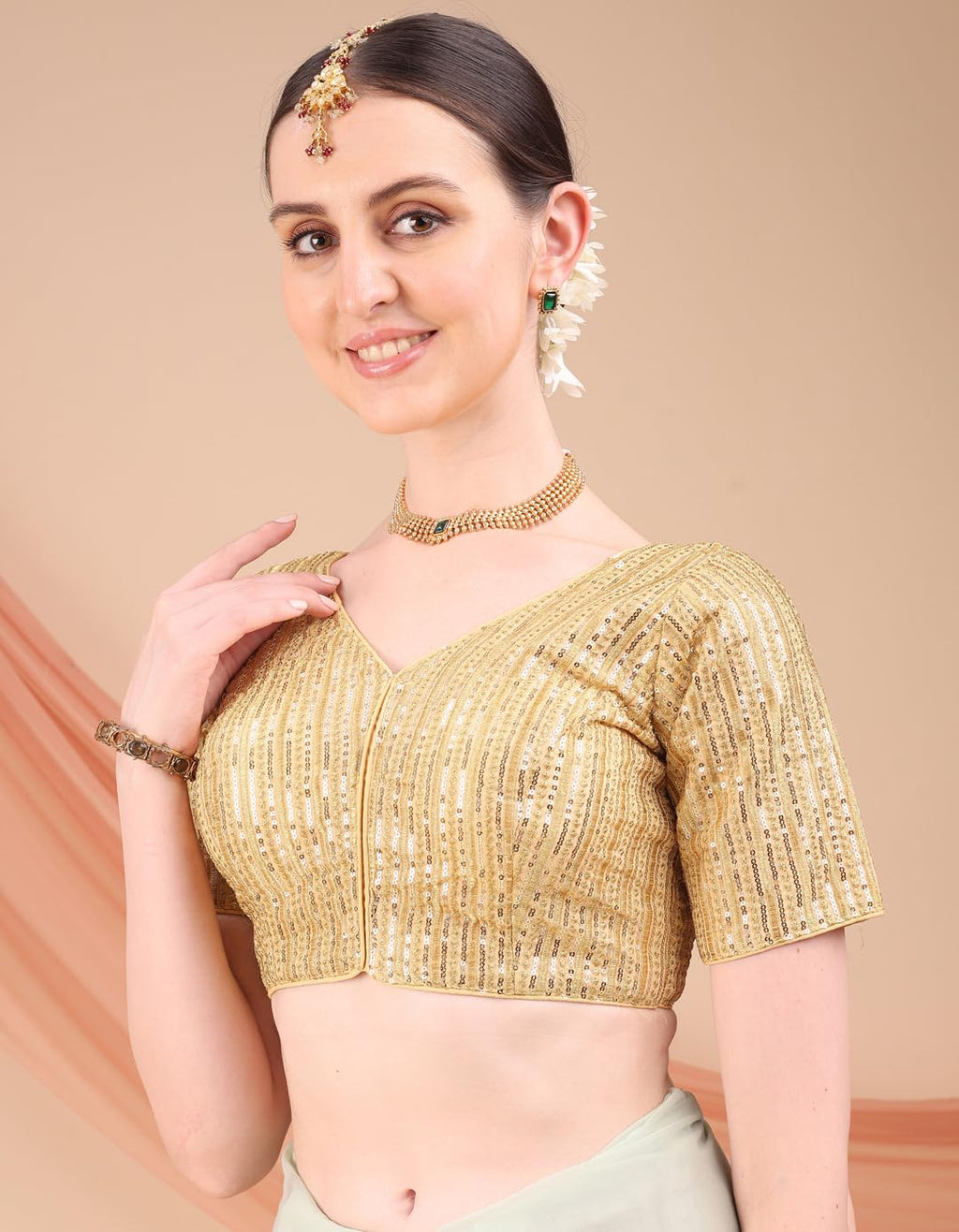 Pujia Mills WomenS Indian Ethnic Wear Designer Silver Sequence With Matching Embroidered Work V Neck Half Sleeve Readymade Padd