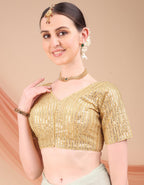 Pujia Mills WomenS Indian Ethnic Wear Designer Silver Sequence With Matching Embroidered Work V Neck Half Sleeve Readymade Padd