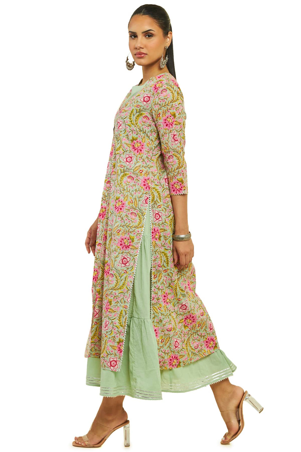 Soch Women Green Cotton Floral Print Kurta