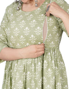 Jikonet Womens Maternity Kurti for Feeding Zippers (244) (Large, Green)