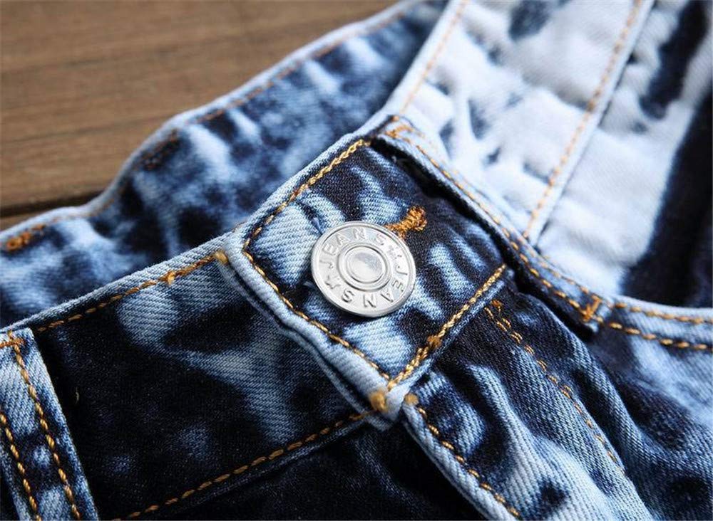 AITITIA Men's Biker Zipper Deco Washed Straight Fit Jeans (36, 002 Light Blue)