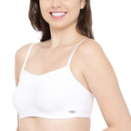 Enamor A022 Basic Cotton Stretch Cami with Detachable Straps Bra - Non-Padded Wirefree High Coverage - White