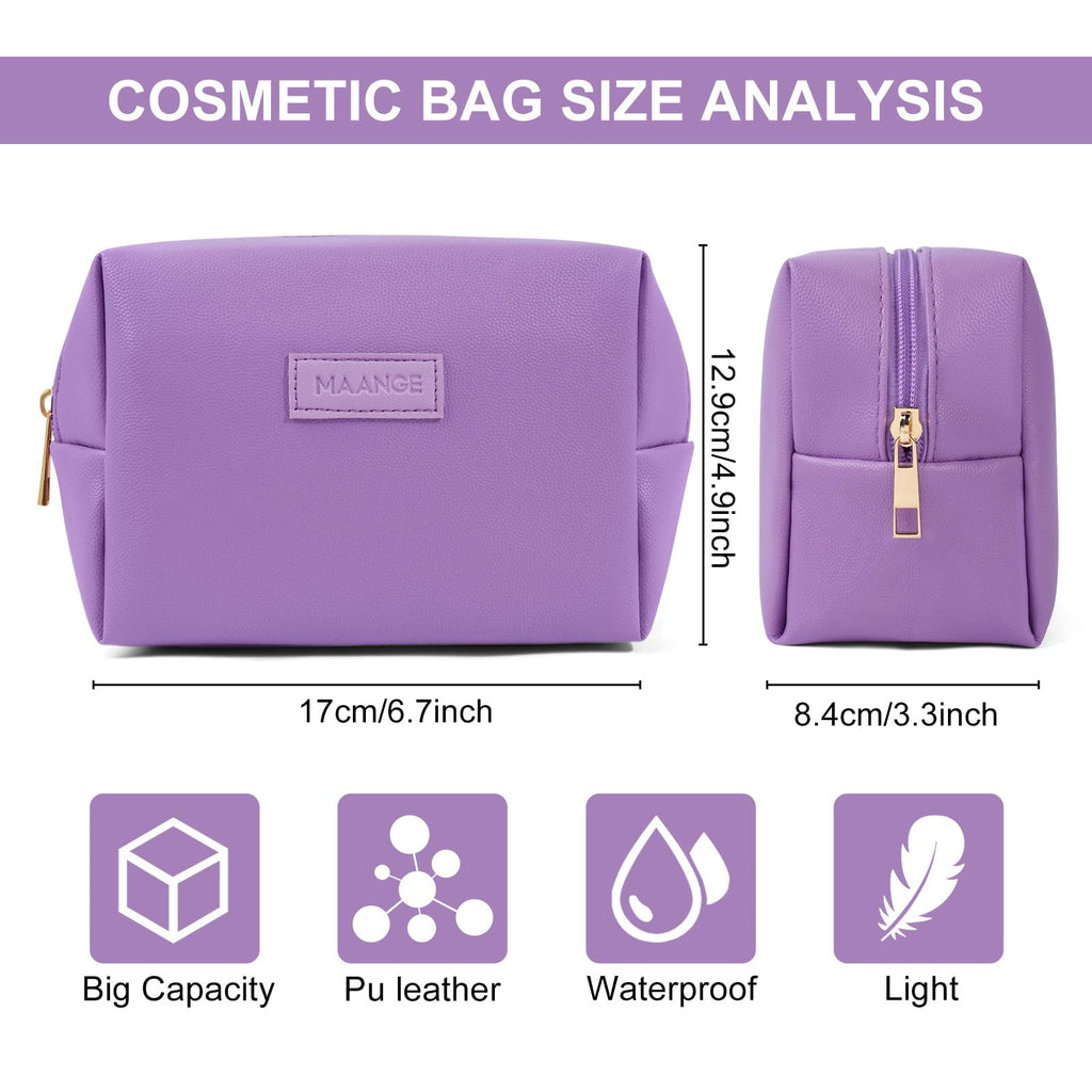 MAANGE Small Makeup Bag For Purse, Travel Cosmetic Bag Makeup Pouch PU Leather Portable Versatile Zipper Pouch For Women