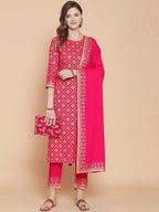 ANNI DESIGNER Womens Cotton Kurta with Palazzo & Dupatta (NAVLIK-PINK-001_Multicolor_Medium)