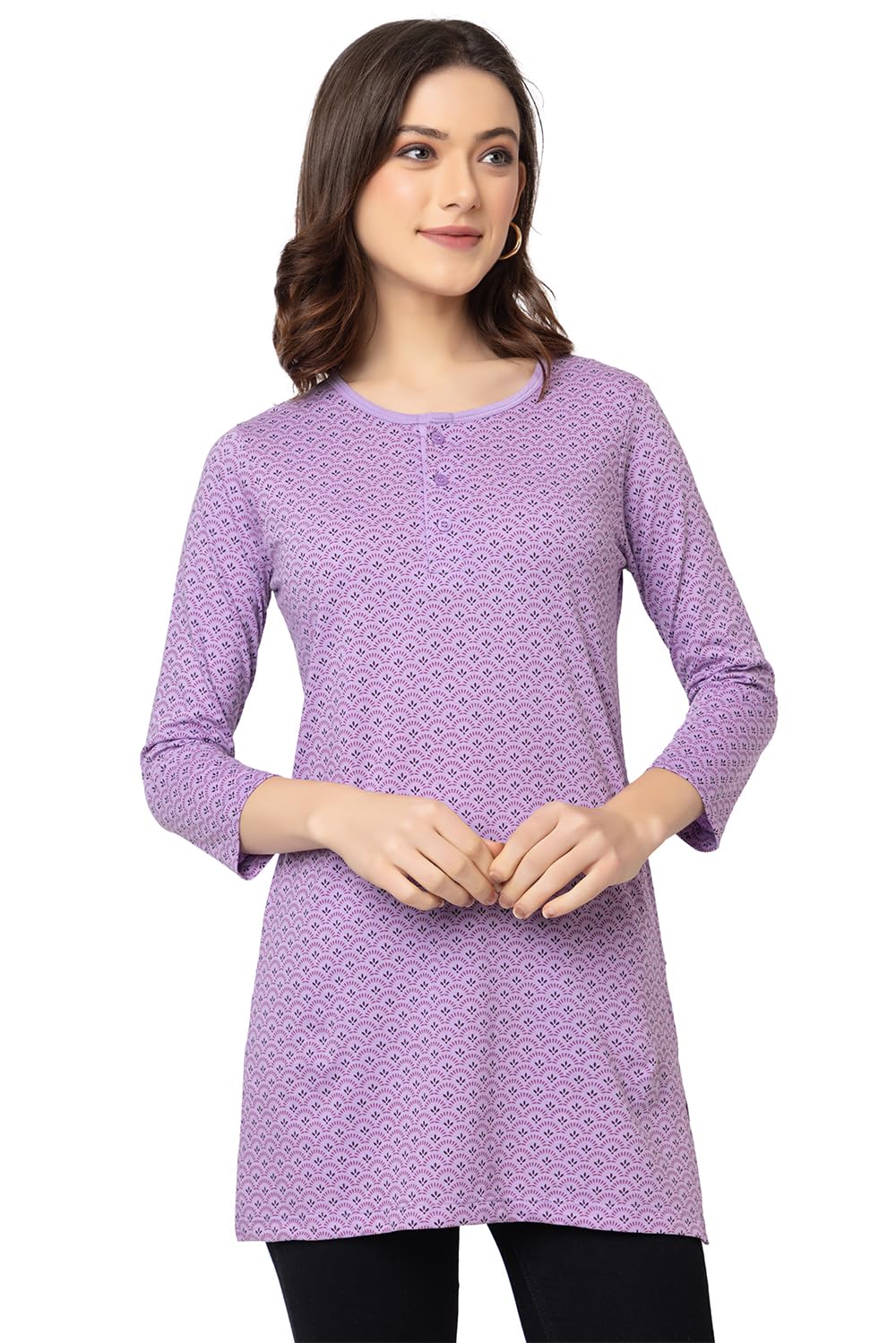 Star Touch Women Regular Fit Henley All Over Print TShirt | 4Xl | Lavender 4