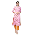 Idalia Women'S Pink Rayon Kurta With Mustard Cotton Pants (Pink, Xl)