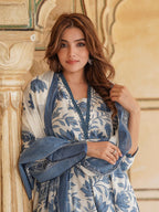 LookMark Womens Printed Cotton Blend A-line Kurta Pant Dupatta Set with Lace - Elegant Ethnic Wear for Women - Perfect for Casu