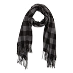 DENVER PLAID FRINGE SCARF - BLACK & GRAY
