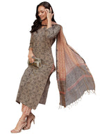 ANNI DESIGNER Womens Cotton Blend Straight Printed Kurta with Pant & Dupatta (Hand Black-CMD_S_Black_Small)