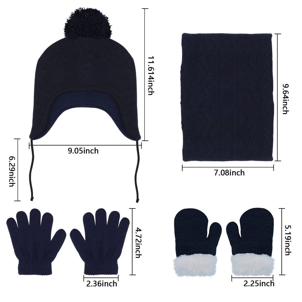 Hicdaw 6PCS Toddler Winter Hats and Baby Mittens Gloves Neck Warmer Set Baby Winter Hat Scarf Gift for Kid Boys Girls(Navy)