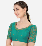 Pujia Mills WomenS Multicolor Flower Embroidery Sleeves Design Phantom Silk Readymade Blouse For Saree And Lehenga Choli (Rama,