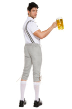 Music Legs 76621-GREY-L 3 Piece Lace Up Collared Shirt & Alpine Region Printed Trousers with H-Shaped Suspenders with Hat  Grey