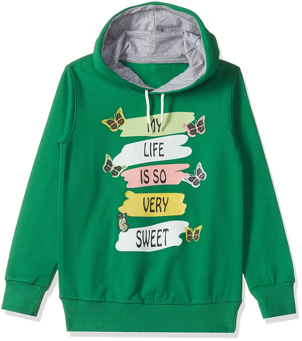 T2F Girls Cotton Hooded Neck Regular Fit Sweatshirt (GLS-SS-37_Green_9-10 Years)