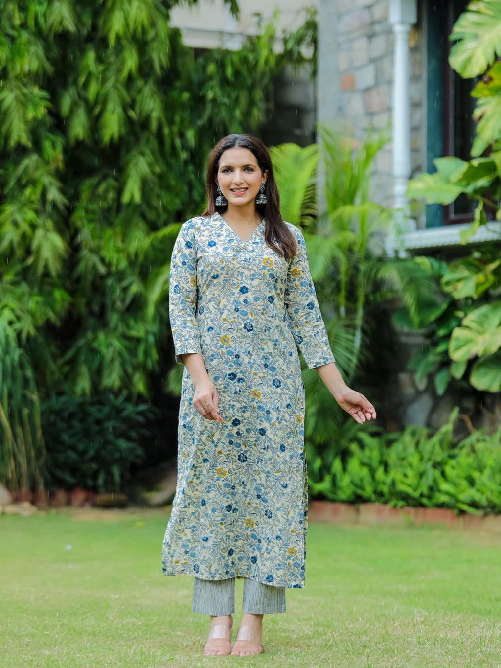 ANNI DESIGNER Women s Rayon Blend Kurta with Pants, Blue, 2XL