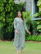 ANNI DESIGNER Women s Rayon Blend Kurta with Pants, Blue, 2XL