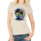 Women Crew Tee - Island Palm Sunset - Beige by DelSol for Women - 1 Pc T-Shirt (XL)