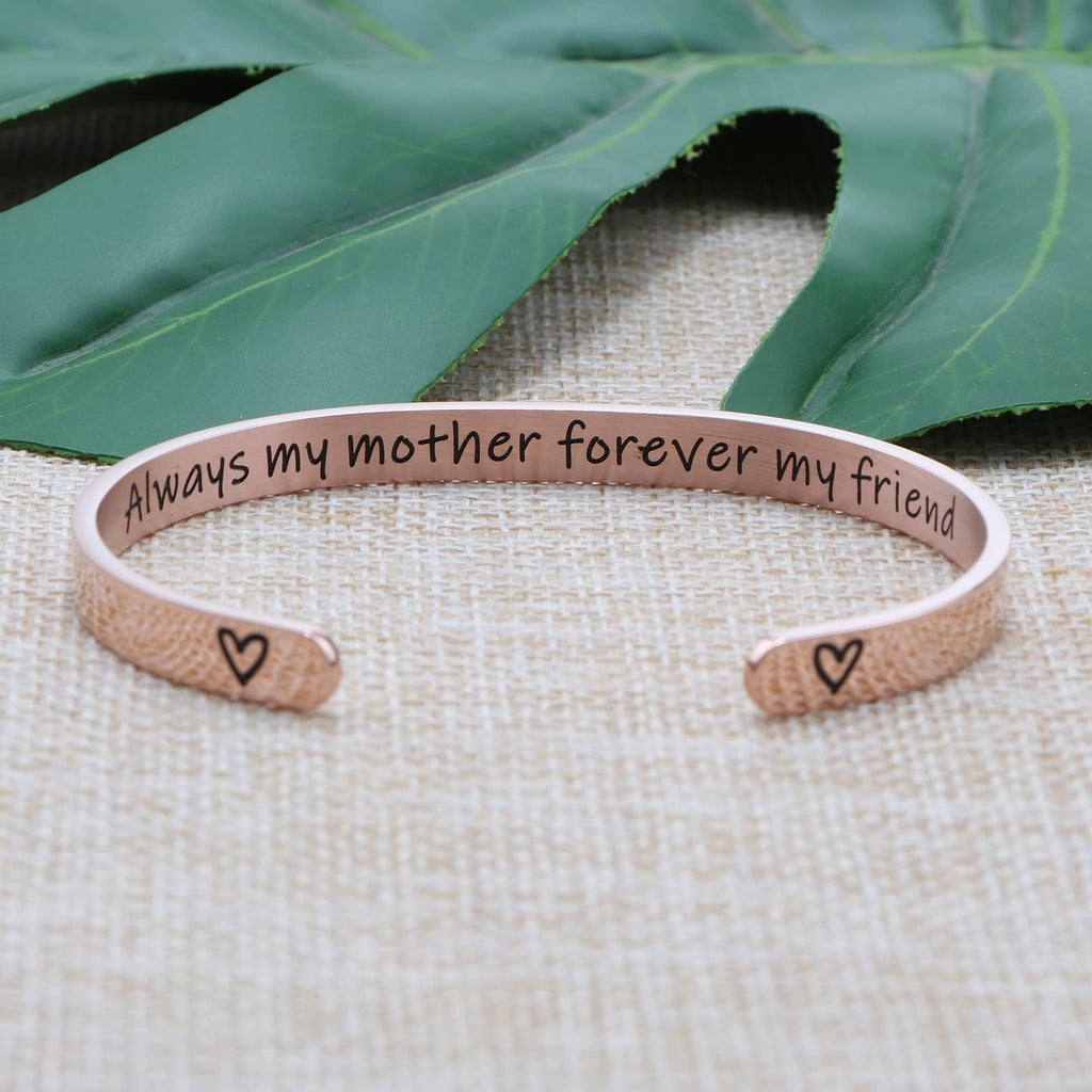 JoycuFF Mother's Day Gifts for Mom Mother Mommy Inspirational Cuff Bracelets Christmas Birthday Rose Gold Jewelry Mantra Alway M