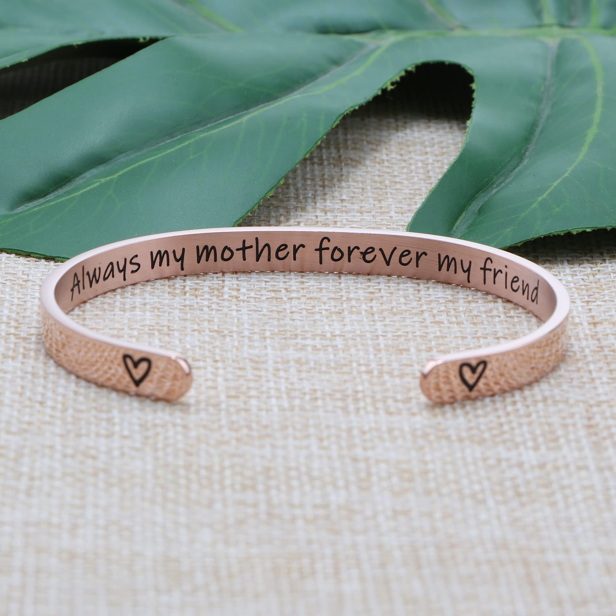 JoycuFF Mother's Day Gifts for Mom Mother Mommy Inspirational Cuff Bracelets Christmas Birthday Rose Gold Jewelry Mantra Alway M