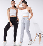 Modeve  Women Cotton Blend Pack of 2 Track Pant for Summer || Women Lower || Women Pyjama || Lounge Pants_Black and Light Grey_X