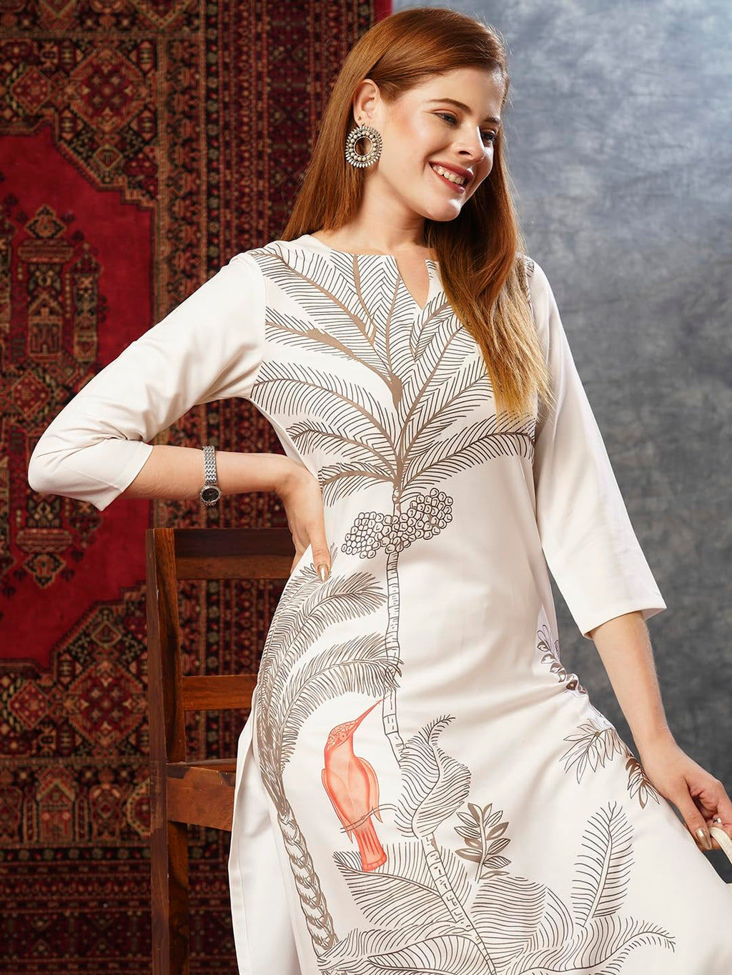 ANNI DESIGNER Womens Cotton Blend Straight Printed Kurta with Pant (Nenisha Cream-JL_L_Cream_Large)
