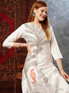 ANNI DESIGNER Womens Cotton Blend Straight Printed Kurta with Pant (Nenisha Cream-JL_L_Cream_Large)