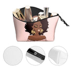 BDAWQUG Cosmetic Bag for Black Women African Queen Art Printing Fashion Makeup Bags 2 Pack Roomy Black Toiletry Pouch Travel Acc