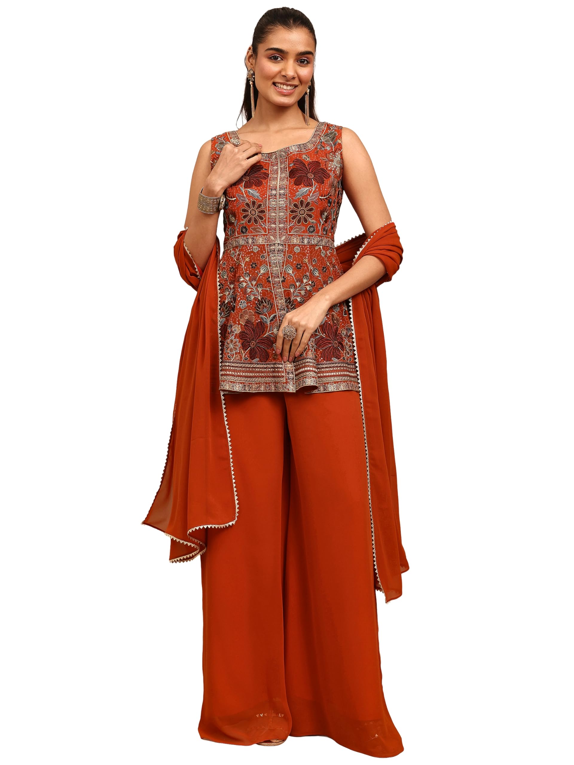 Libas Embroidered Georgette A-Line Kurti With Palazzos And Dupatta-93128Axxl
