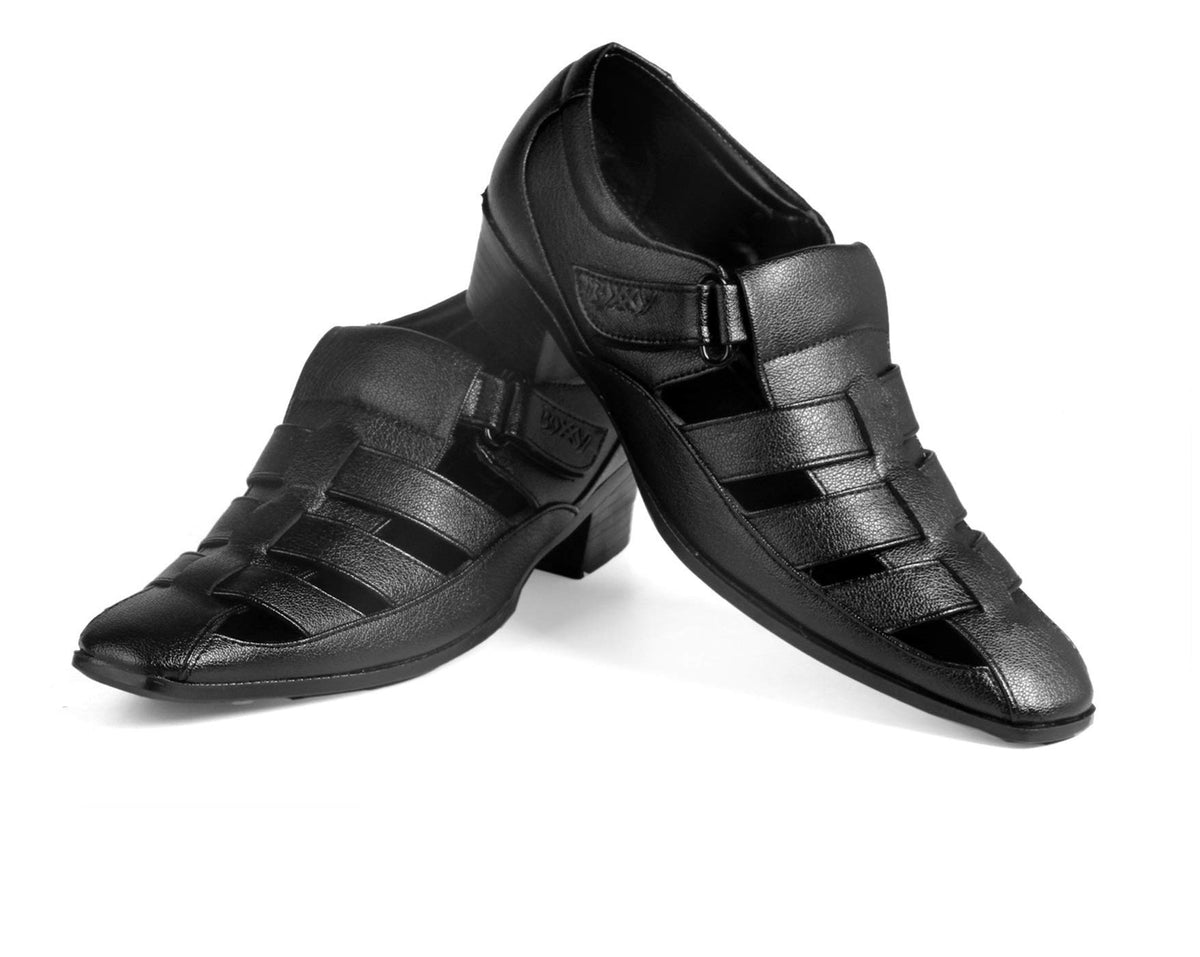 YUVRATO BAXI Mens 2 Height Increasing Synthetic Material Black Formal Velcro Roman Sandals with Pu Sole. 9 UK 9