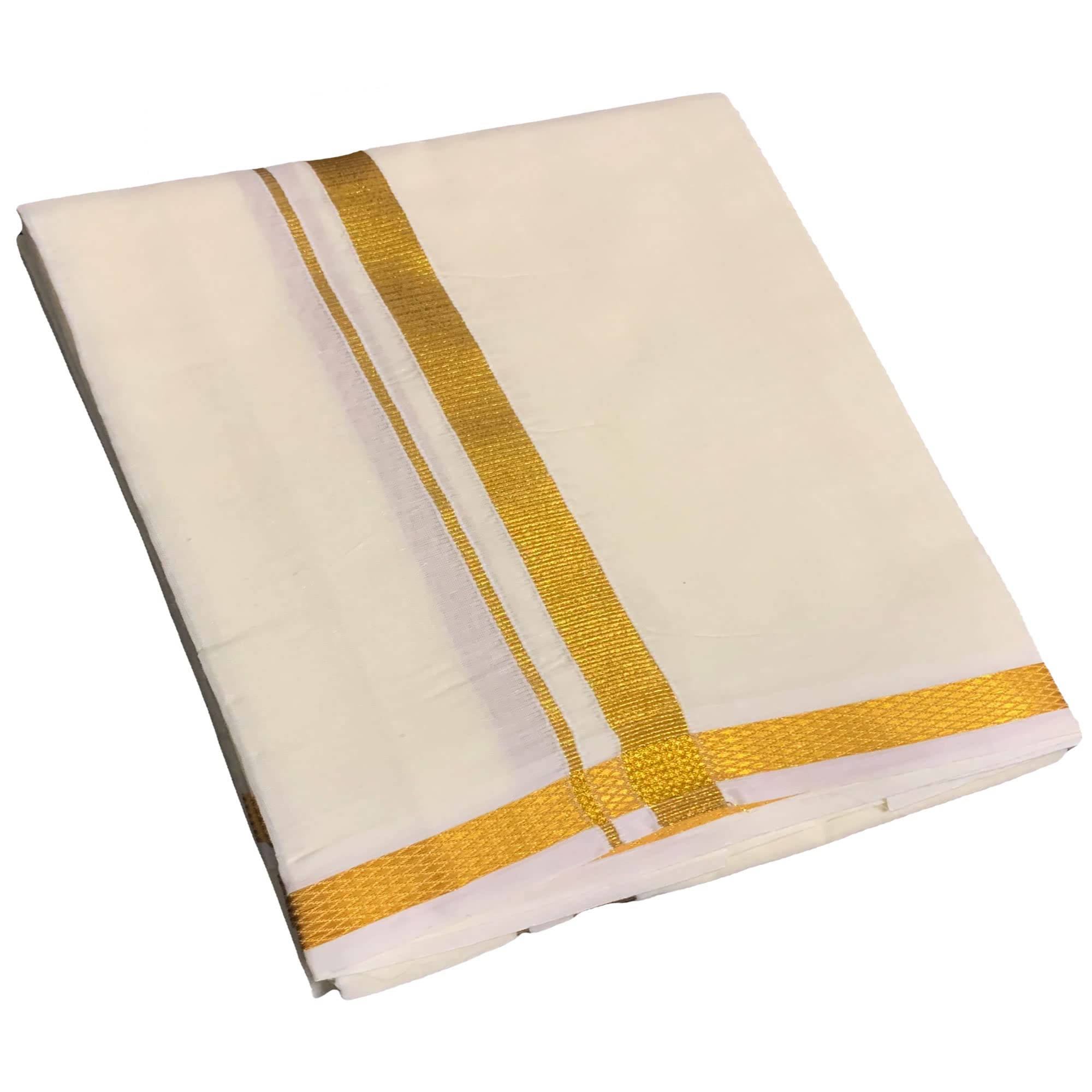 Prakasam Cotton Mens Cotton Wedding Set- A Pure Cotton Full Sleeve Cream Shirt + A Pure Cotton 8 Yard Dhoti (1.28X3.70 Mtrs) + S