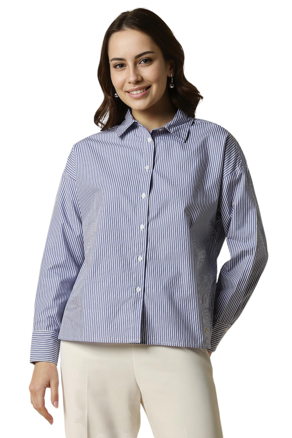 Allen Solly Women Striped Formal Cotton Full Sleeve Stretch Shrug
