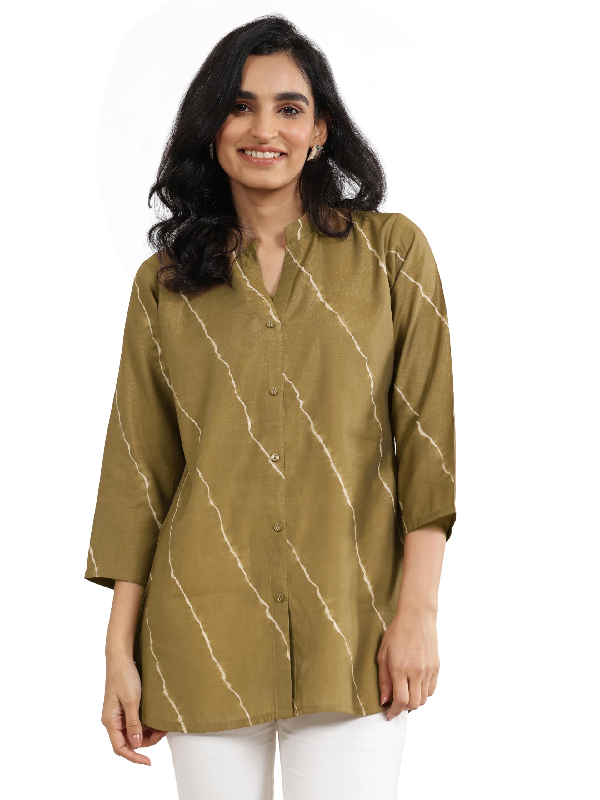Libas WomenS Silk Blend Lehriya Printed Straight Kurti (29665_Olive_Xxl)