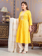 Aarika Girls Ethnic Wear Yellow Colour Bandhani Print Embroidey Rayon Kurti-8-15 Years (Kurti-Tr-242)