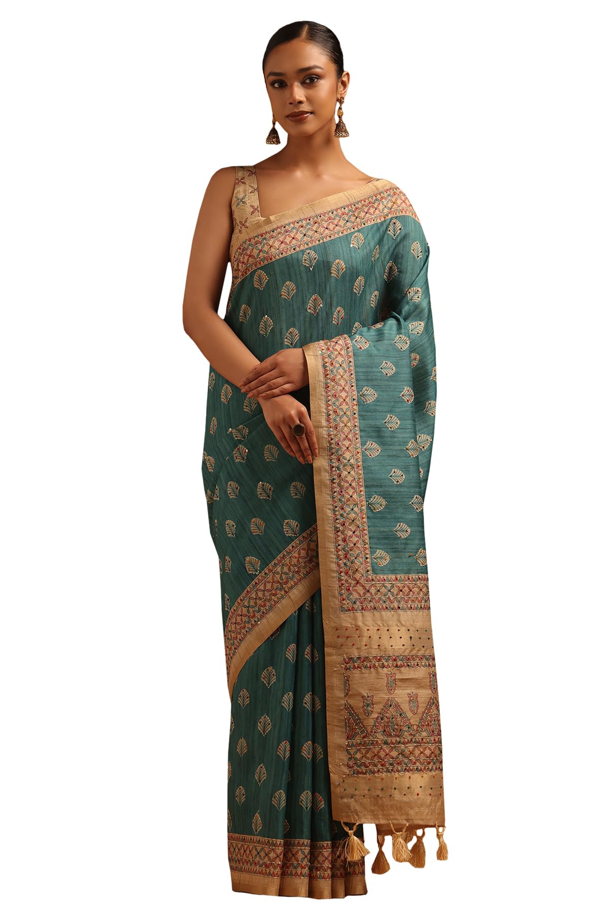 Soch Women Tussar Botanical Saree with French Knot Work