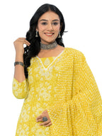 rytras Womens Cotton Printed Straight Kurta with Palazzo Pant and Dupatta Set(RYT569,Yellow,3XL)
