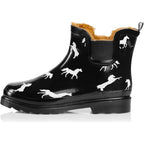 NORTY - Womens Ankle Rain Boots - Ladies Waterproof Winter Spring Garden Boot runs  size large Fur Horse Black Size 7