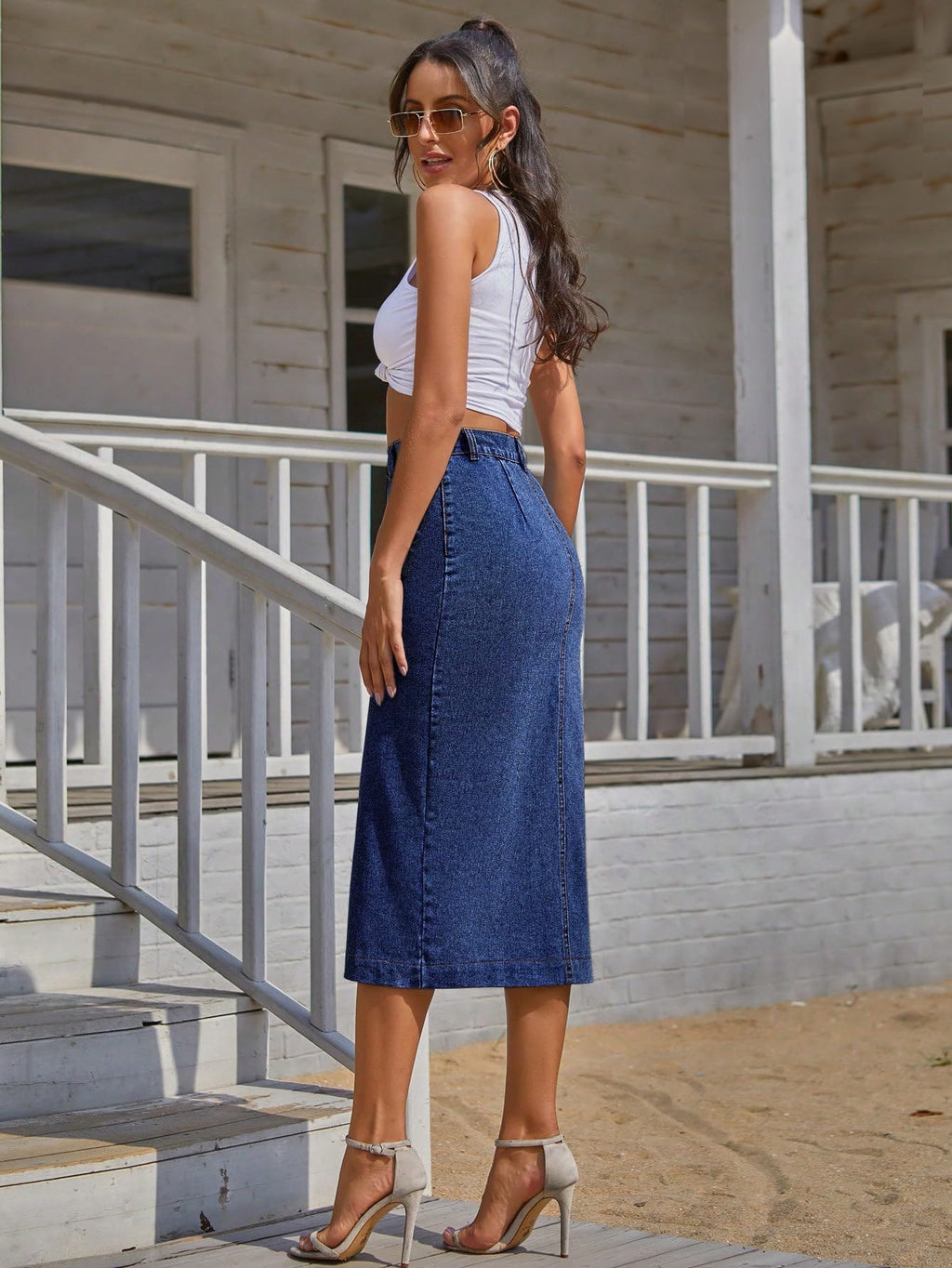 Shasmi Girls & Womens Front Button-Up Slit Longline Single Breasted Long Casual Denim Skirt Suitable for Daily WearSkirt 233 B