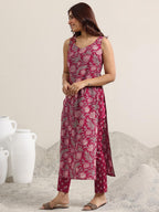 Libas WomenS Cotton Blend Kurta Set (400344R_Maroon