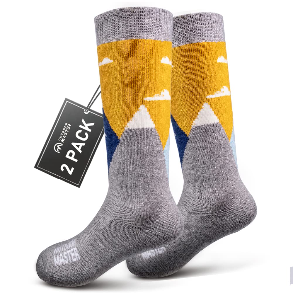 OutdoorMaster Kids Ski Socks - Merino Wool Blend, Over the Calf Design (XS, Gray - 2)