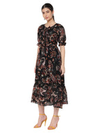 Avanova Georgette Black Round Neck Maxi Western Dresses For Women (Dress 81 Black S)