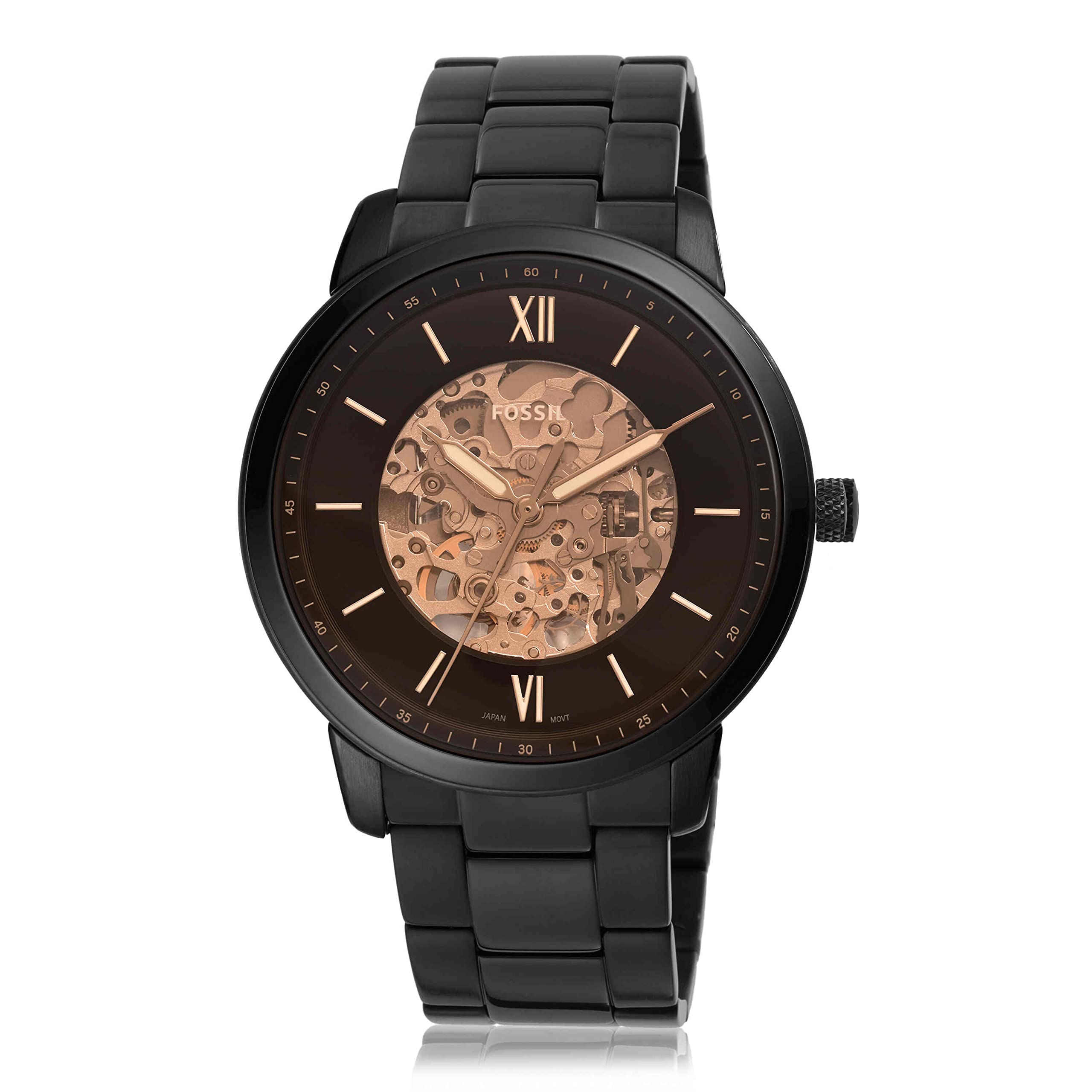 Fossil Men's Neutra Automatic Stainless Steel Three-Hand Skeleton Watch, Color: Black (Model: ME3183)