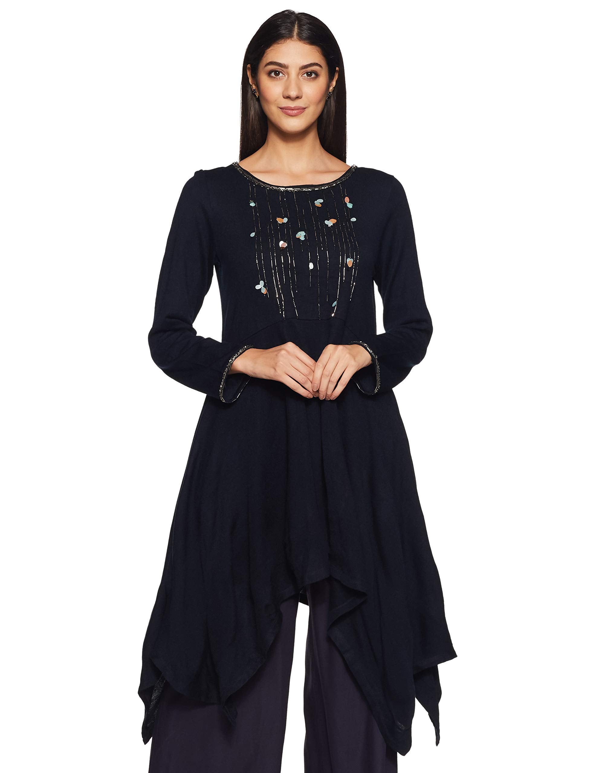 W For Woman Straight Winter Kurta (17No17697-66134_Night Sky_14)