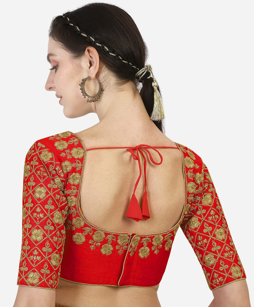 Pujia Mills Womens Silk Embroidery Half Sleeve Readymade Blouse