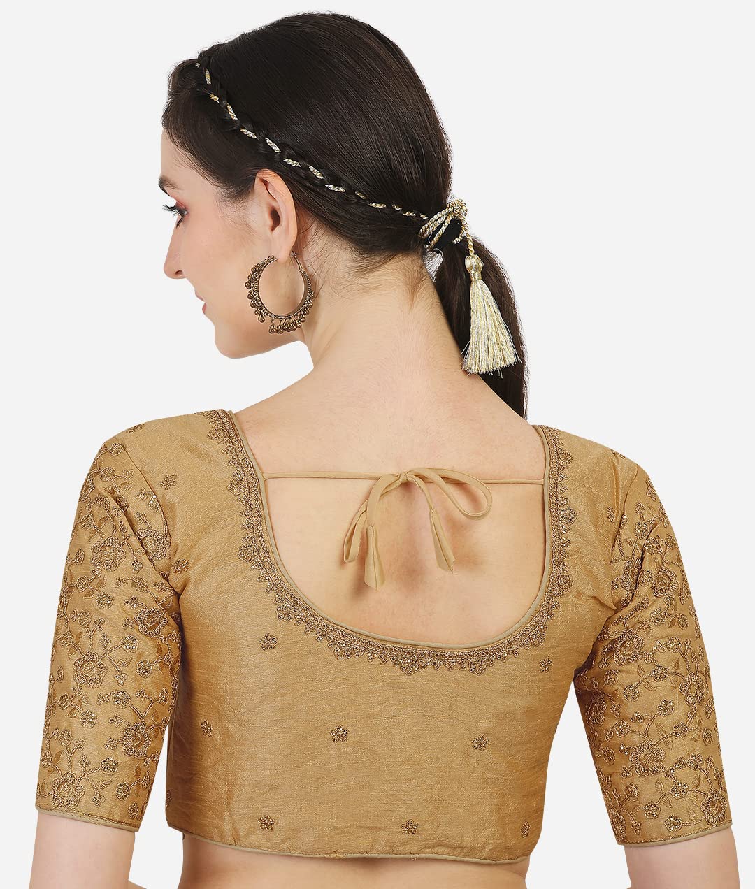 Pujia Mills Womens Phantom Silk Flower Half Sleeve Saree Blouse