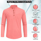 Zombom MenS Cotton Blend Solid Full Sleeve Short Kurta Shirt With Mandarin Collar Peach