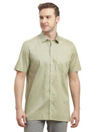 Turtle Men 100% Cotton Regular Fit Olive Printed Half Sleeve Formal Shirt