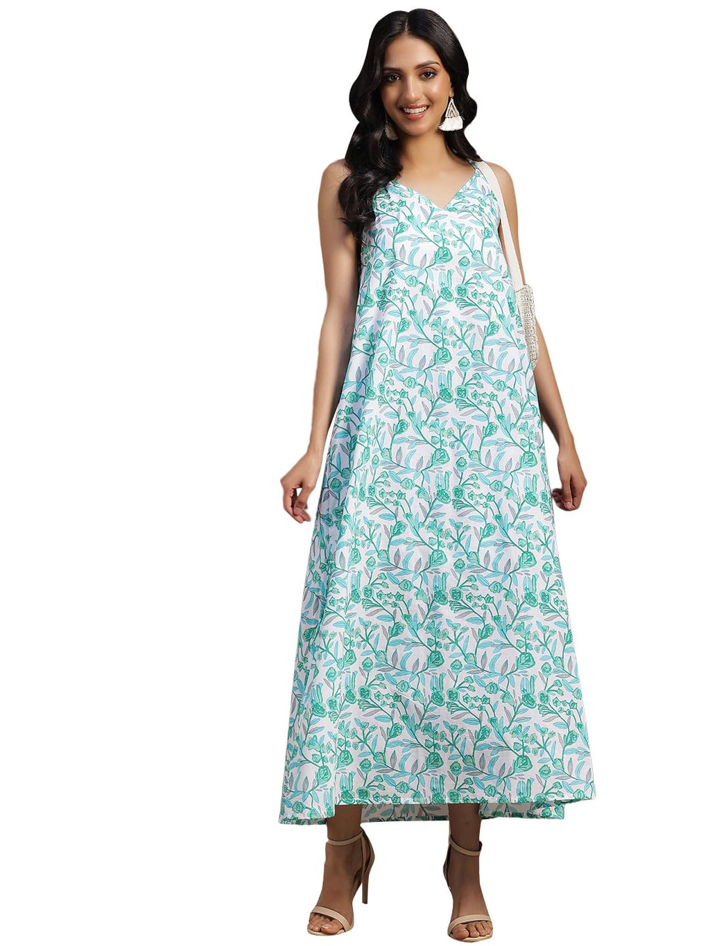 Libas WomenS Cotton A-Line Maxi Dress (26913_White