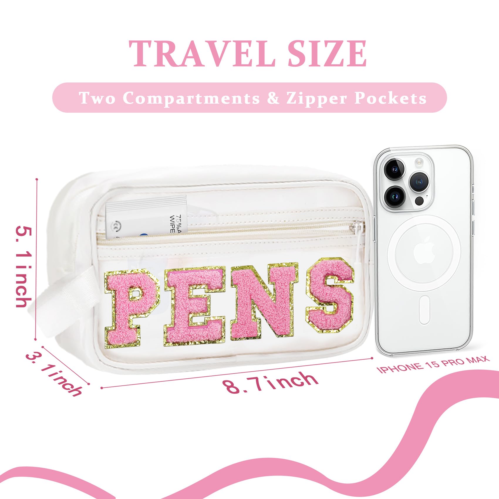 COSHAYSOO Clear PENS Makeup Bag for Women Lady Work Office Cosmetic Accessories Stuff Organizer